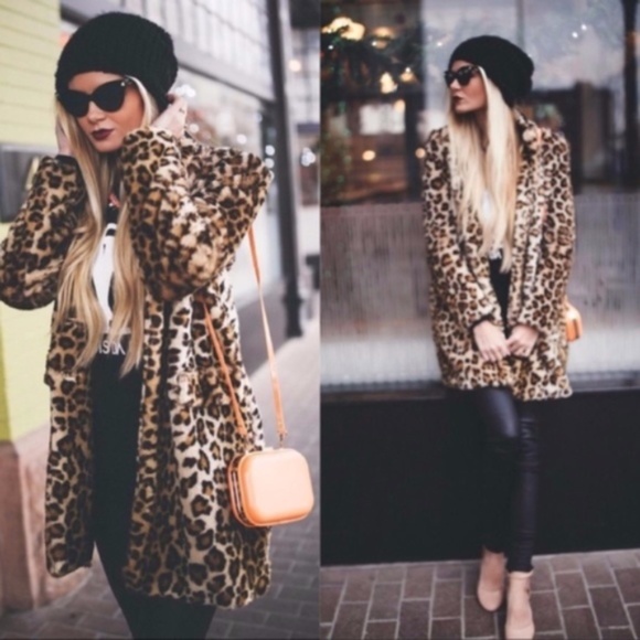 Cozy Camel Leopard Print Vegan Fur open front Jacket Coat